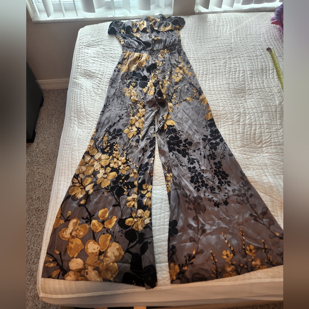 Hale Bob Gray and Gold Floral Jumpsuit
